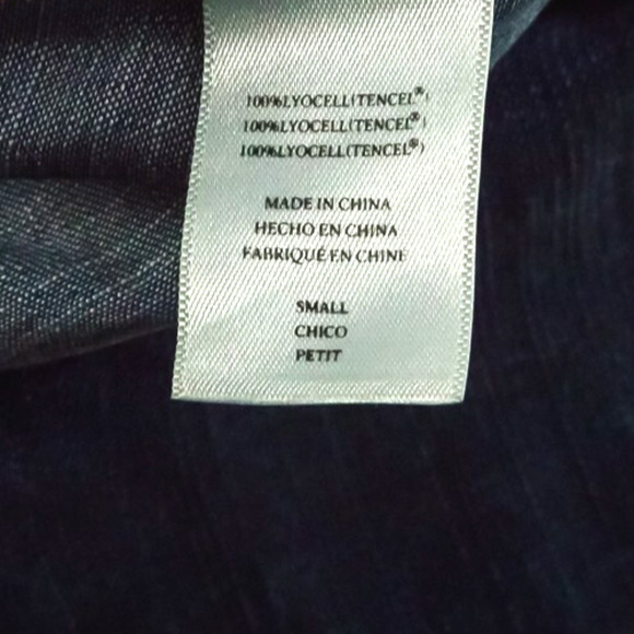 Rails Size Small S Rosalee Denim Chambray Dark Wash Tie Neck Long Sleeve Top - Picture 6 of 8